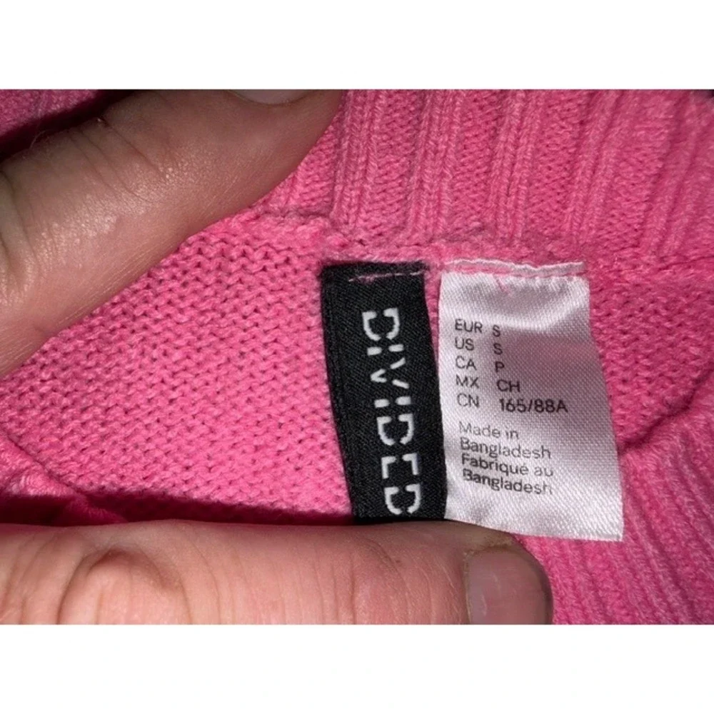 H&M Divided Hot Pink Crewneck Knit Sweater Long Sleeve Pullover Neon S T57-5